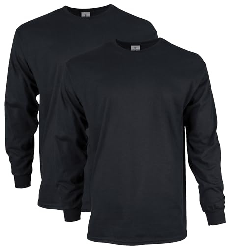 Gildan Men's Ultra Cotton Long Sleeve T-Shirt, Style G2400, Multipack, Black (2-Pack), Large