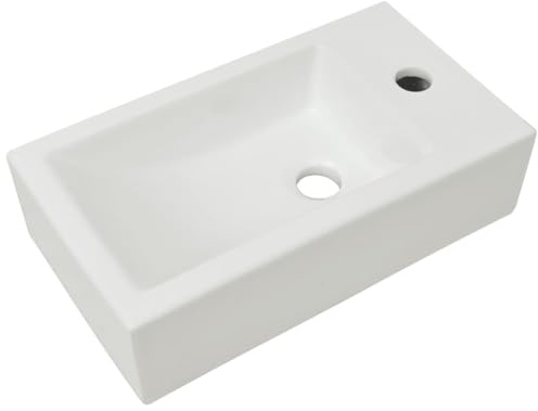 vidaXL Waschbecken mit Wasserhahnloch, rechteckig, Keramik, weiß, 46 x 25,5 x 12 cm