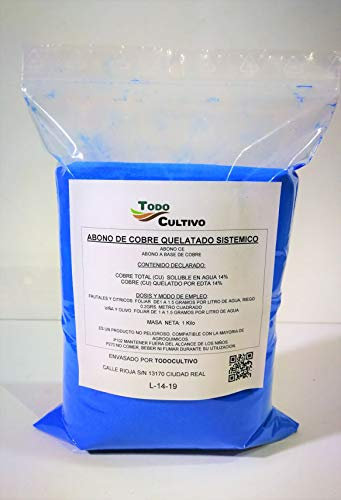 Abono Quelato de Cobre para Plantas SISTEMICO Eco. 1 Kilo. Corrector carencia de Cobre.