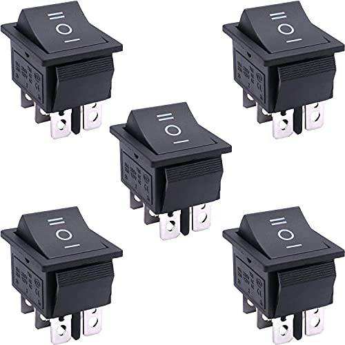 Taiss / 5Pcs wippschalter ein aus ein AC 250V / 16A, 125V / 20A DPDT 6 Pin 3 Position kfz Wippschalter KCD2-203-BK