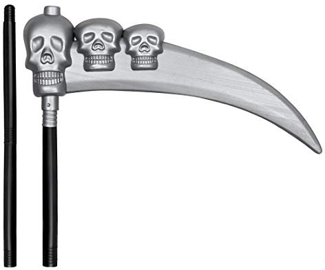 NET TOYS Gruselige Skelett Sense - Silber-Schwarz 103cm - Schauriges Party-Accessoires Todes-Sichel zusammensteckbar - Perfekt geeignet für Horror-Party & Halloween