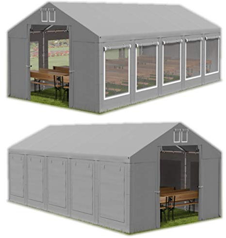 Das Company Tendone per Feste Grigio 6x10m Con Persiane e Zanzariere Impermeabile 560 g/m2 PVC Telone Costruzione Summer - Tenda da Esterno Impermeabile, Tenda Giardino Esterno - Tendone Estate