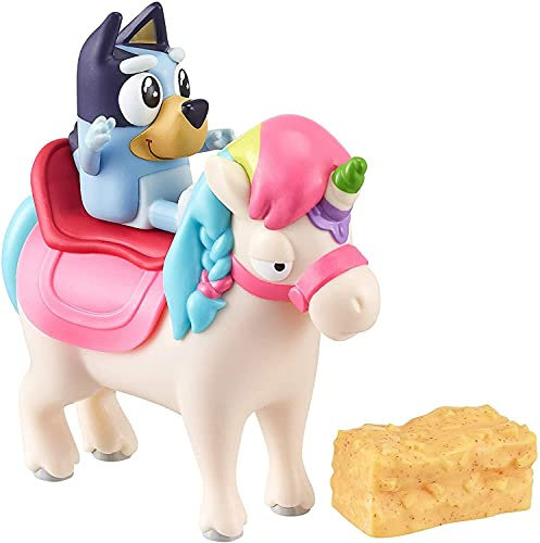 BLUEY Unipony Ride Play Set Articulated 2.5 Inch Action Figure with Unipony Figure, Saddle and Hay Bale Official Collectable Toy