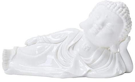 LILOVE Liegende Buddha Statue Skulptur Weißes Porzellan Schlafender Buddha Auto Dekoration