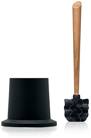 LOOWY Woodline – Eiche Set | Toilettenbürste aus Holz mit Halter Kunststoff schwarz (anthrazit)