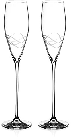 DIAMANTE Balmoral Champagne Flue Prosecco Glasses Pair with ‘Seawaves'’ Collection Hand Cut Design - Set of 2
