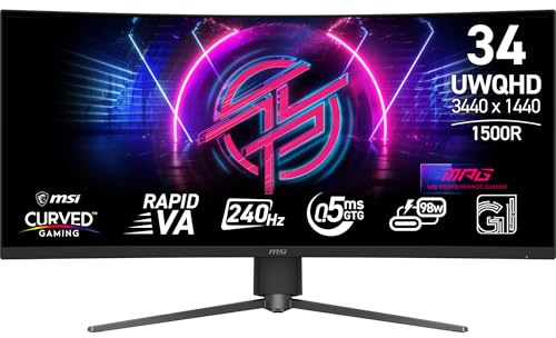 MSI MPG 346CQRXF X24 Monitor Gaming UWQHD 1500R de 34 Pulgadas 3440 x 1440 VA rápida, 240 Hz, 0,5 ms, DisplayHDR 400, KVM, sin Marco, inclinación, Altura Ajustable, Negro
