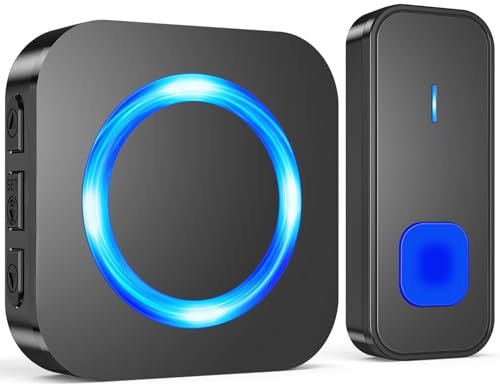 SURFOU Wireless Doorbell, Plug in Waterproof Battery Operated Cordless Electric Door Bell Chime Kit Operating at 1,300 Feet / 400M Long Range with 55 Ringtones 5 Volume and LED Flash, Black