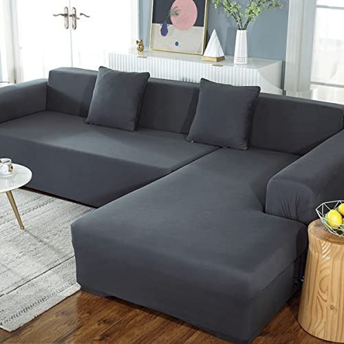 jia cool L-format sofföverdrag i sektionssoffa för vardagsrum stretch överdrag 1 st ett säte schäslong lounge överdrag med elastisk botten för hundar, barn, husdjur (mörkgrå)