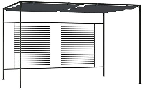 Atlojoys Pavillon mit Ausziehbarem Dach, Partyzelt, Gartenpavillon, Zeltgarage, Bierzelt, Weidezelt, Carport, Lagerzelt Winterfest, Garagenzelt, 4x3x2,3 m Anthrazit 180 g/m²