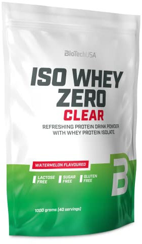 BioTechUSA Iso Whey Zero Clear Getränkepulver, erfrischend, zuckerfrei, laktosefrei, glutenfrei, 5 Fruchtgeschmacksrichtungen, 88 kcal, 21g Protein, BCAAs, 1000 g, Wassermelone