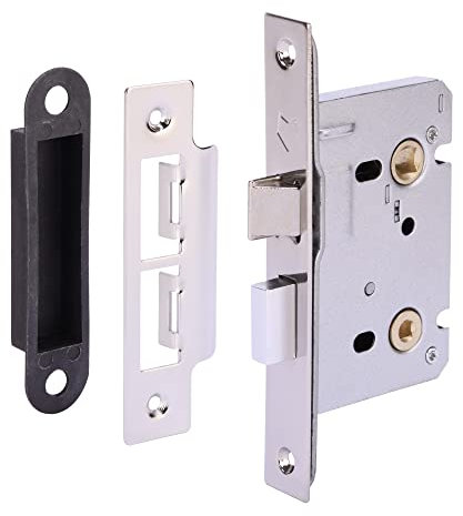 HANDLEZONE® 65mm / 2 1/2 inch Silver Nickel Bathroom Door Mortice Lock for Internal Timber Doors - 45mm Backset