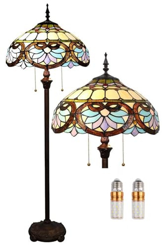 Kinbolas Tiffany Style 16 Zoll Stehlampe Retro Hrzform Buntglas Lampenschirm leselampe Vintage stehende lampe Boho Art Deko Schlafzimmer Wohnzimmer standleuchte- Pedal Switch(Color:F-4)