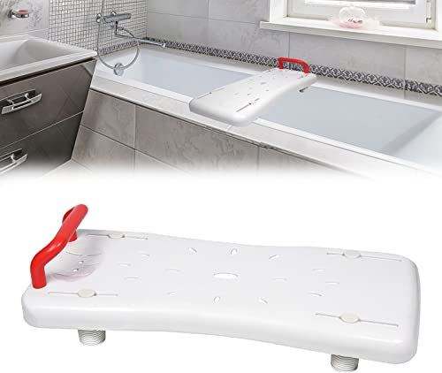 UISEBRT Tavoletta per vasca da bagno per anziani, seduta per vasca da bagno, sedile con manico e ripiano per sapone, lunghezza 70 cm, bianco e rosso