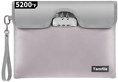 5200F Feuerfeste Geldtasche mit Schloss, wasserdichte Dokumententasche mit Reißverschluss, 8 Schichten Brandisolierung, sichere Aufbewahrungstasche für Bargeld, Reisepass, Zertifikat (25,4 x 33 cm