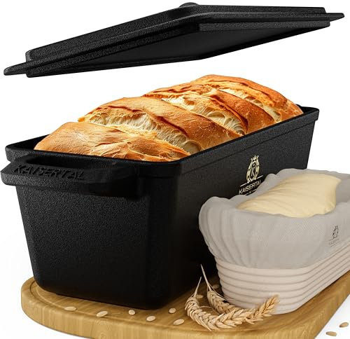 KAISERTAL - Moule à pain en fonte robuste avec couvercle et panier de fermentation - 28 cm - Idéal pour moule et boîte à pain