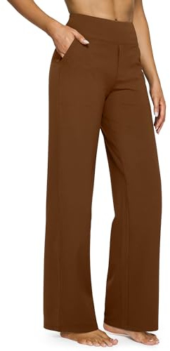 G4Free Women Fashion Wide Leg Trouser Pants Flare Yoga Pants with Pockets Breathable Workout Sports Clothes for Casual Vacation(Dark Coffee,S,Regular)