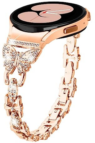 MVRYCE Galaxy Watch 5 40 mm 44 mm Armband für Damen, Stahl-Strasssteine, verstellbare Fitness-Armbänder, kompatibel mit Galaxy Watch 4 Classic 42 mm 46 mm/Watch 5 Pro 45 mm (Roségolden)