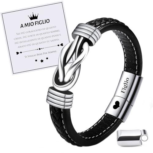VU100 Bracciale Figlio Regali Per Figlio da Mamma e Papà Bracciale da Uomo in pelle Regalo Ispirazionali Compleanno Natale regalare
