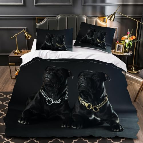 Housse de Couette 200x200 Corso De Canne Italien Parure de Lit 2 Personnes Ado Fille Enfant 3 Pièces avec Fermeture Éclai et 2 Taie d'oreiller 3D Chien Animal Douce Microfibre Ensemble de Literie