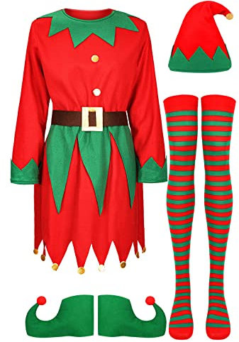 Elfen Kostüm Für Damen Kinder Weihnachtself Wichtel Erwachsene Weihnachtskostüm Für Weihnachten Karneval Cosplay (Cosplay Costumes, Kinder Rot, One Size)