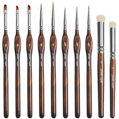 Miniature Paint Brushes Drybrush-10pcs Micro Detail Paint Brush Set,Small Fine Detail Brushes for Acrylics,Watercolors & Paint by Number, Citadel, Figurine, Warhammer 40k, Brown