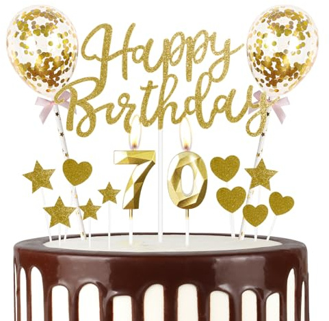 mciskin Gold 70th Birthday Decorations for Women Men,3D Number 70 Candle for Cake,Gold Cake Toppers for Women Men,Glitter Happy 70th Birthday Cake Toppers for Party Decorations Supplies