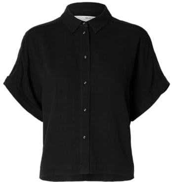SELECTED FEMME Damer Slfviva Ss Cropped Shirt Noos kortärmad blus, svart, 36