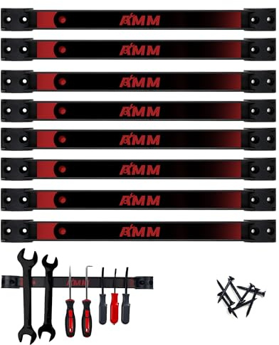 AMM 8PCS Magnetic Tool Holder Strip, 12 Heavy Duty Tool Organizer Magnetic Strip with Mounting Screws, Tool Magnet Bar for Tool Storage, Garage Organization
