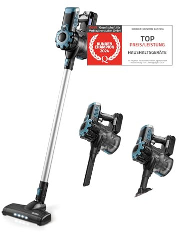 TZS First Austria Akku Handstaubsauger | LED Beleuchtung | bis zu 40 min Akkulaufzeit | HEPA-Filter | 2-in-1 | Wandladestation | 0,5l Staubbehälter | schwarz/blau