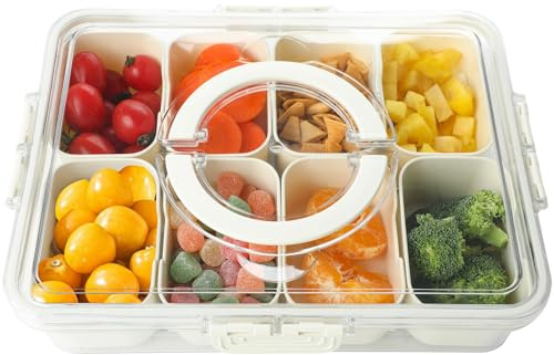Surflyee Divided Serving Tray With Lid, 8 Compartments Snack Tray | Spice Container, Food Organizer for Candy, Fruit, Nut, Suitable for Party, Picnic