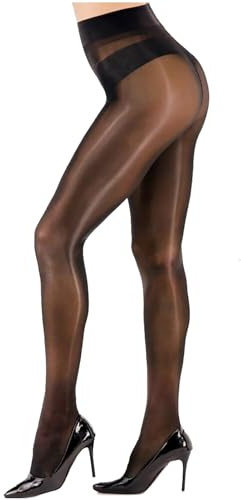 MESU Sexy Shiny Pantyhose for Women Control Top Footed Tights Silk Stockings Shimmery High Waist Pantyhose Black S