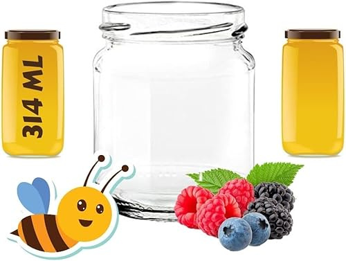 Firmadigaranzia srl 48 Vasi VASETTI PER CONSERVE Barattoli vetro 314 ml Std con Tappi - Vasetti per marmellate confetture e segnaposto - Tappi idonei alla bollitura T.O. 63 MM