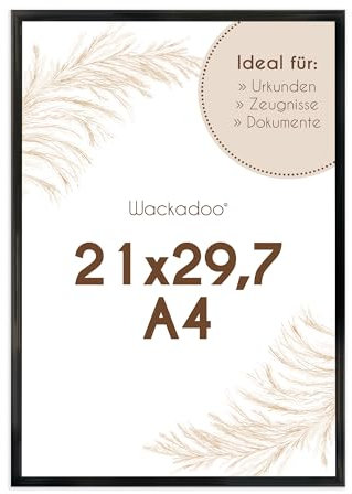 Wackadoo Bilderrahmen A4 21x29,7 (DIN A4) schwarz Fotowand Dokumentenrahmen Fotorahmen aus leichtem Kunststoff mit Glas Picture frame