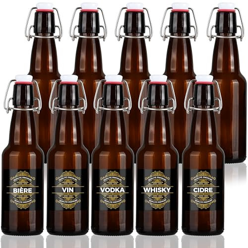 Winter Shore Bottiglie di Vetro Ambrate da 360 ml Con Etichette (10 Pezzi) - Vuote Con Tappo per Estratto di Vaniglia, Birra, Kombucha, Soda