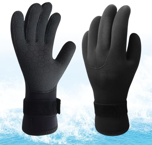Catime Guantes de Buceo Antideslizante, Guantes de Traje de Neopreno Térmico, Guantes de Surf 3mm Absorción de Impactos, Diving Gloves con Correa de Muñeca Ajustable para Hacer Snorkel Pesca (L)