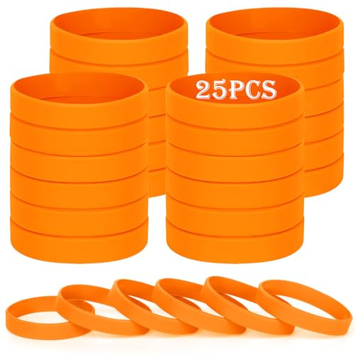 HONTIUS 8'' Pulseras de Silicona, 25PCS Pulseras Elásticas de Goma, Naranja Pulsera de Silicona para Hombre Mujeres Mayor de Deportes