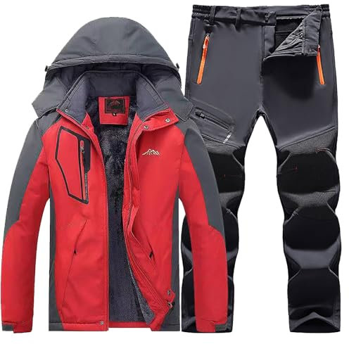 Schneeanzug Herren Zweiteilig | Skianzug Herren 2 Teilig Set - Outdoor-Skikleidung Winddicht Ski Anzug Mit Kapuzen Atmungsaktiv Softshelljacke/Schneehose Winter Snowboarden Ski-Anzug Schnee-Jumpsuit