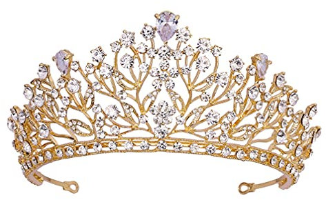 HAODUOO Damen Stirnbänder 1 Stück Vintage Strass Kristall Braut Barock Strass Kopfschmuck Tiara Kristall Tiara Kopfbedeckung for Braut Brautjungfer Hochzeitsdekoration(Golden)