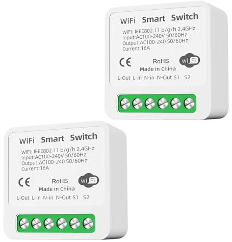 GERUI - 2 interruttori della luce smart, interruttori Wi-Fi Bluetooth, telecomando, inseribili dietro gli interruttori a parete, fai da te, compatibili con Google Home, Alexa Echo, Smart Life/Tuya