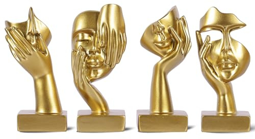 oliruim Guld abstrakt tänkare figurin set med 4, hemkonst ansikte liten staty för accenter dekor kvinnor sovrum hylla bokhylla rum skrivbord, TV-stativ, soffbordsdekor, konstskulptur gåvor för kvinnor