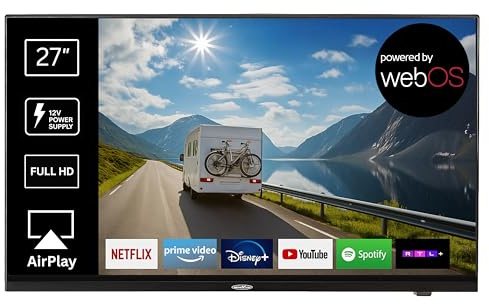 REFLEXION LDDX27IBT-Black Smart LED Fernseher 27 Zoll / 69cm, LG webOSHub, Wohnwagen/Wohnmobil/Camping/Caravan/Boot/LKW TV, Slimline, 12/24/230 Volt, Full HD, Triple Tuner, Bluetooth, WLAN, DVD-Player
