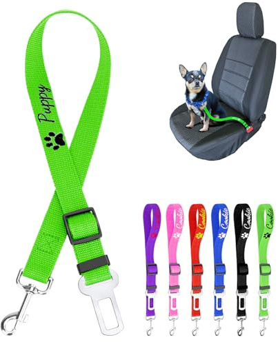 Personalisierte Hundegurt Auto, Gestickt Anschnallgurt Hund Auto, Hundeanschnaller Fürs Auto Einstellbar 36-65cm Hunde Anschnallgurt Auto Für Welpen Und Kleine Hunde (Grün)