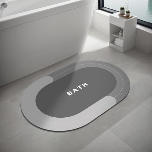 Dolic Badematte, Gummi-Badezimmermatte, super wasserabsorbierende Teppiche, rutschfest, schnelltrocknend, dünner Badezimmerteppich für Badezimmerboden, Badewanne & Küche (Light Grey 40 x 60 cm)