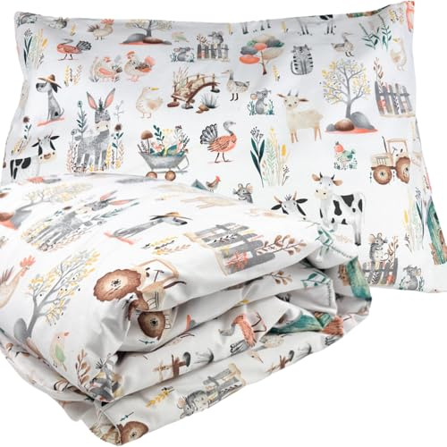 Kinderbettwäsche 100x135/40x60 cm, 2 Bezüge, Bauernhof, ohne Füllung | Stoffe mit OEKO-TEX Zertifizierung, Decke und Kissen separat erhältlich, handgemessen ±2–3 cm, genäht in der EU