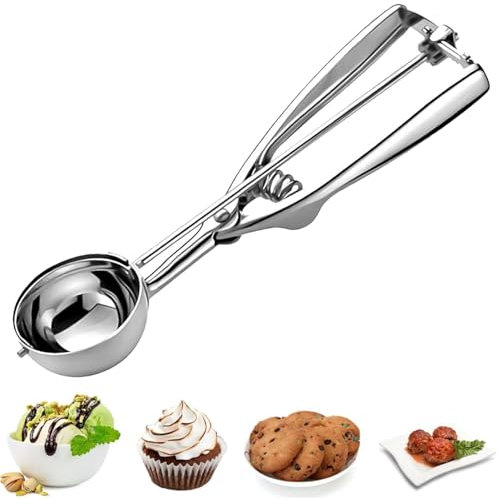 KSVFTB Ice Cream Scoop, Stainless Steel Ice Cream Scoop with Trigger, Cookie Scoop Large Sized (6cm), Icecream Scoop, Potato Scoop for Meatballs, Mellon Balls, Mashed Potatoes and Muffins