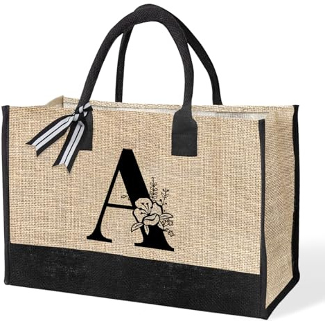 VLYX Personalisierte Canvas-Tragetasche mit Initialen, Strandtasche, Geschenktasche, geeignet für Geburtstag, Hochzeit, Strand, Urlaub, tolle Geburtstagsgeschenke für Frauen, Mütter