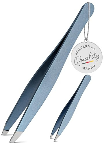 TITANIA® Lot de pinces à épiler - Pince à épiler en acier inoxydable avec pointe biseautée + pince pointue - Pince à épiler précise en acier inoxydable pour sourcils, poils incarnés et éclats - Bleu
