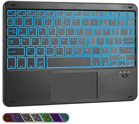 LAMA 7 Colors Backlit Wireless Keyboard With Touchpad, Portable Bluetooth Ultra Slim Tablet Universal Mini Keyboard for iPad/Tablet/iOS/Android/Windows/Laptop/Computer/Phone | Multi-Touch Touchpad & 13 Shortcut Keys, Stable Bluetooth Connection, Ultra-Thin & Lightweight for Travel & Daily Use