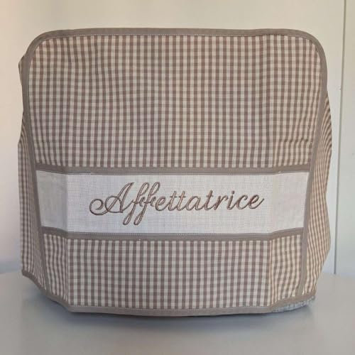 RICAMI FIORENTINI BALDI Copriaffettatrice in Tessuto Ricamato – Artigianale Made in Italy – Protezione Antipolvere per Affettatrice Professionale. Misura cm 40x44x30. (Piccola, Beige)